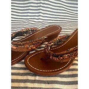 Bernardo Brown Braided Fringe Wedge Sandals